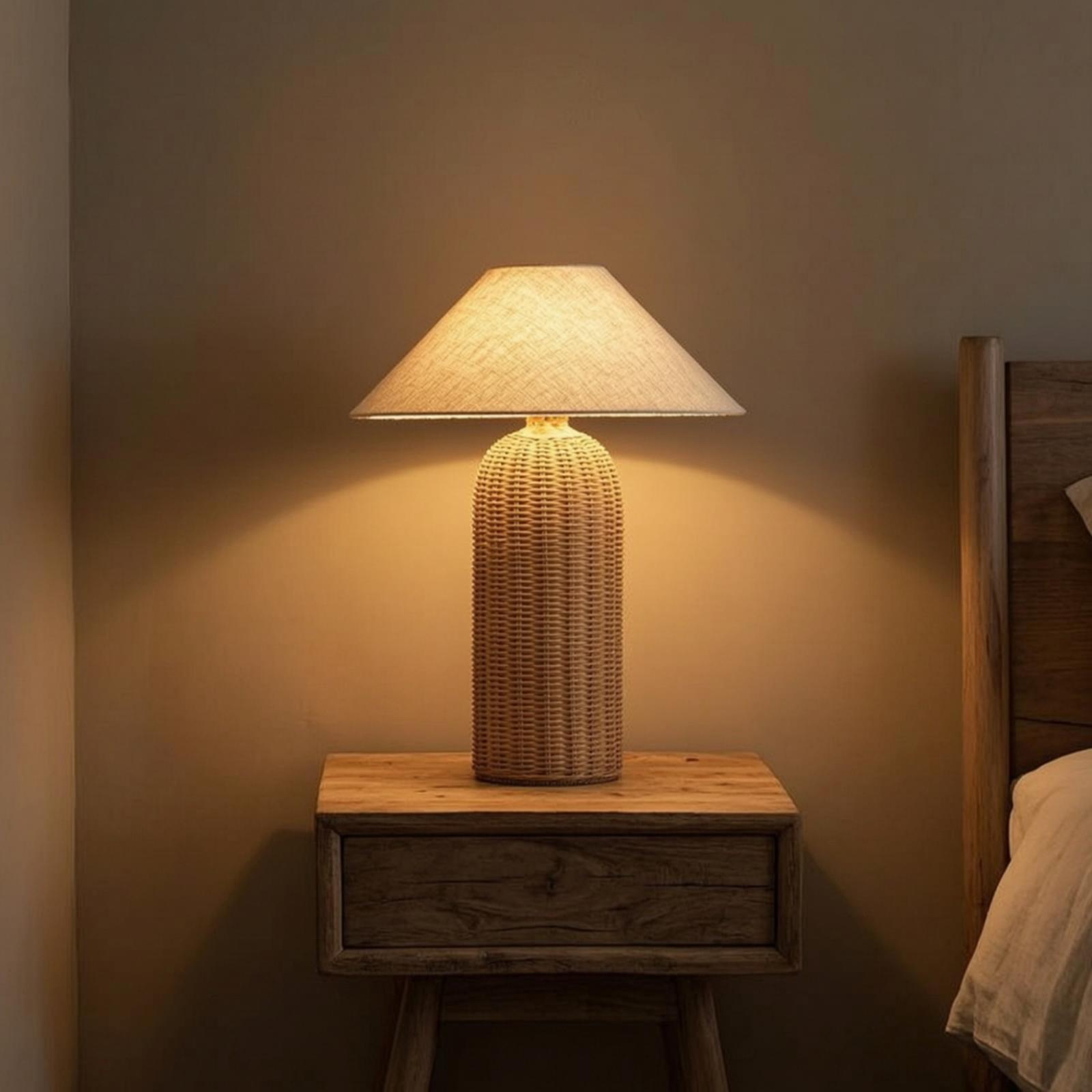 Decor Lighting & Decor Fires Photos - Bedside Lamp Rattan Base Fabric Shade