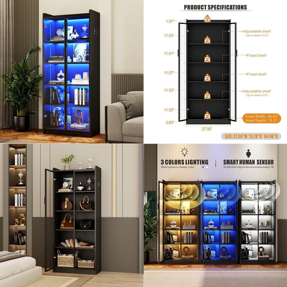 Lighting & Home Decor Studio - Display Cabinet with Adjustable Shelves, 65