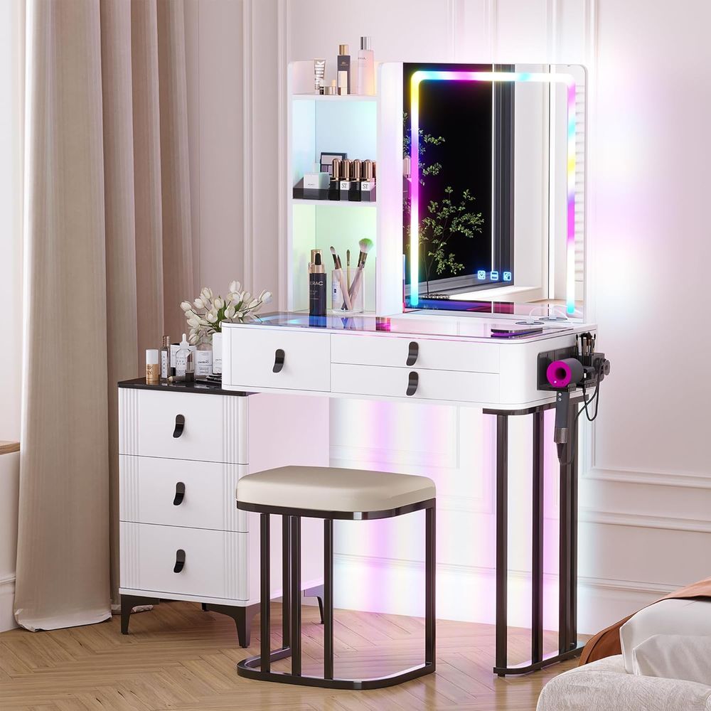 Furniture Lighting & Decor Magazine - Gurexl RGB Vanity Desk with WirelCharging