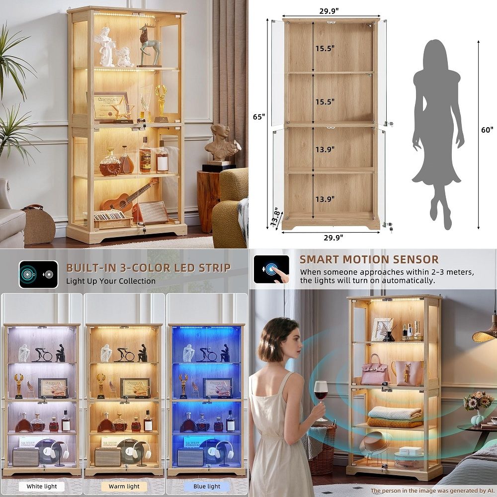 Lighting & Home Decor Studio - Farmhouse Glass Display Cabinet with Doors,