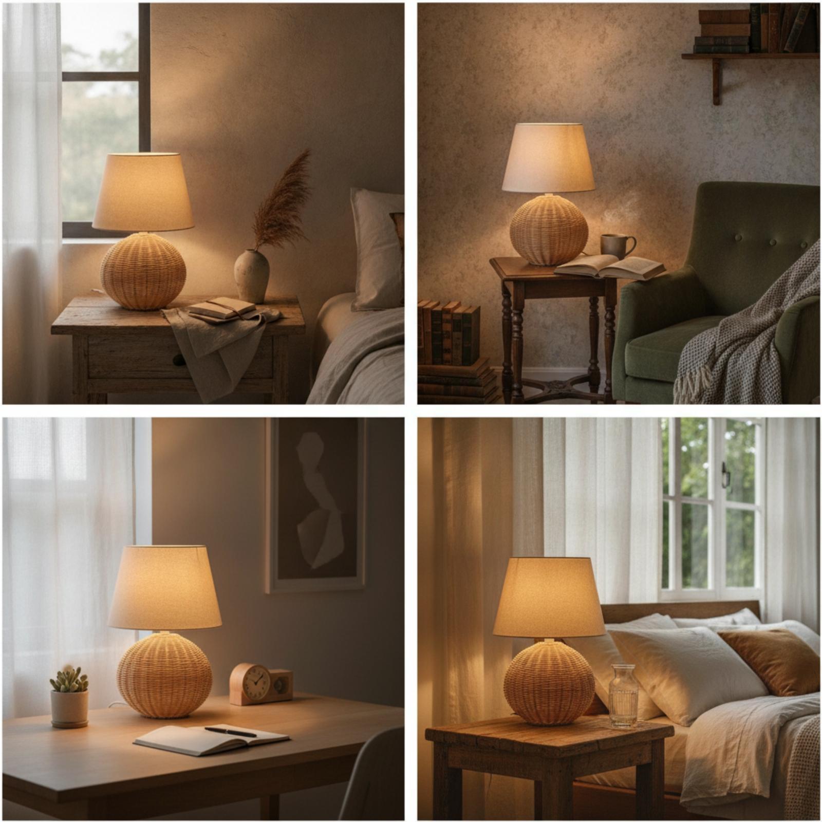 Bedside Lamp Rattan Base Fabri - огляд і ціна Decor Lighting & Decor Fires Photos