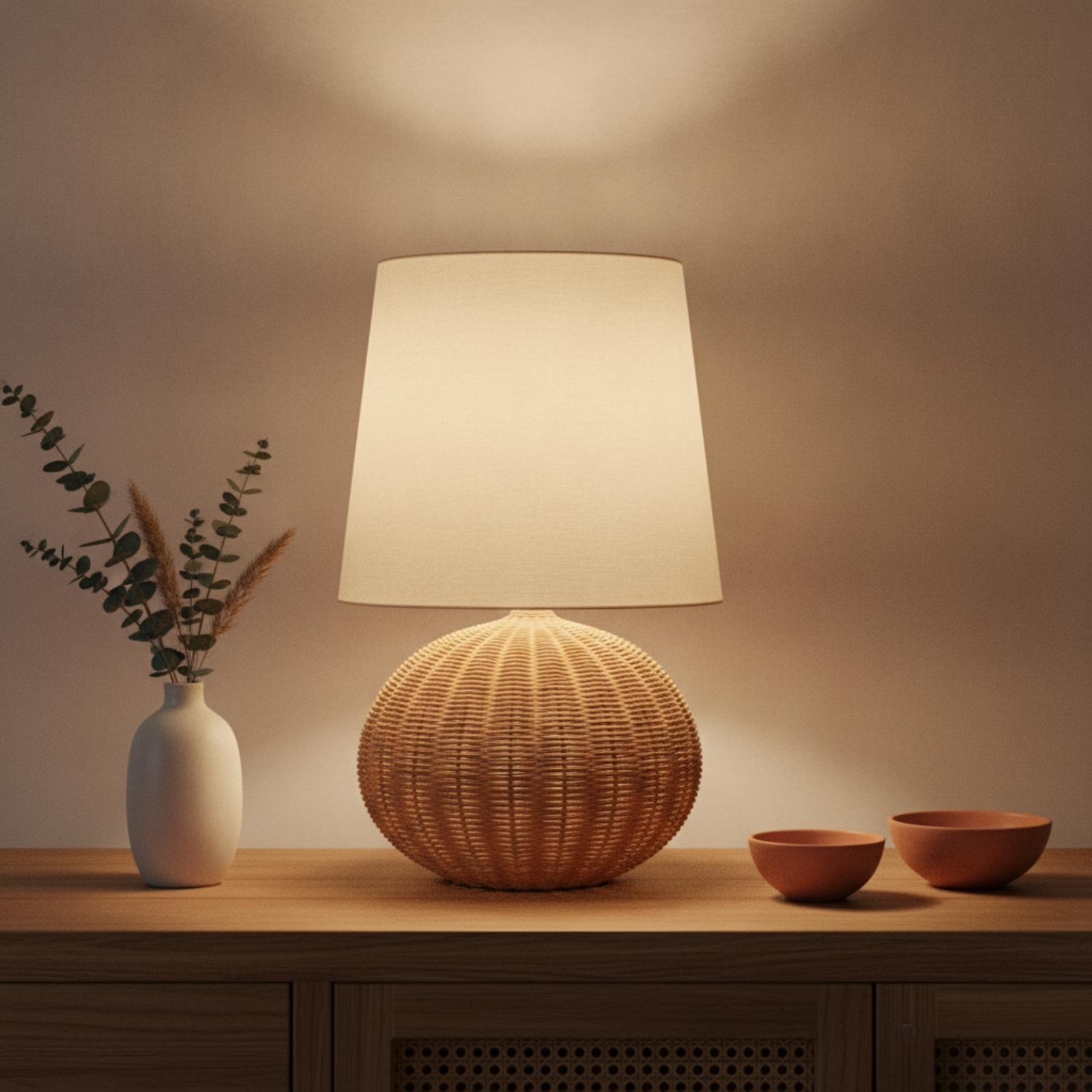 Bedside Lamp Rattan Base Fabri - огляд і ціна Decor Lighting & Decor Fires Photos