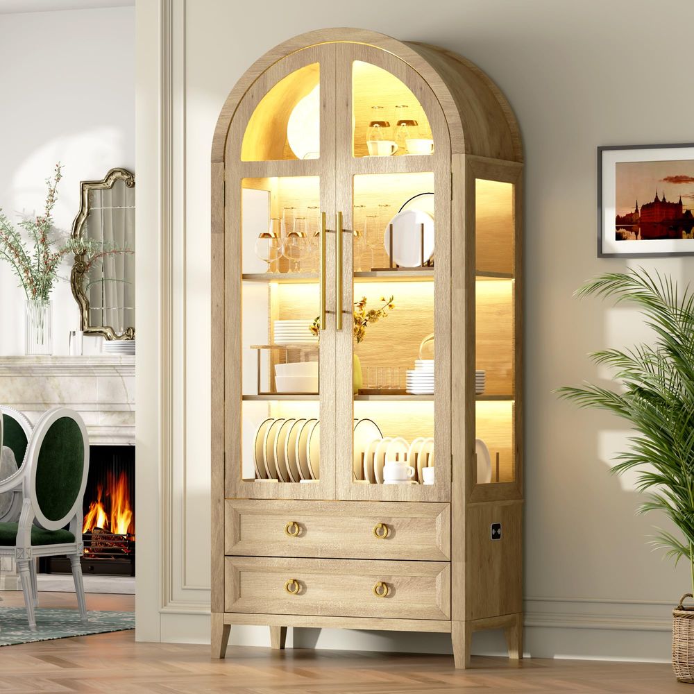 71 Arched Curio Cabinet with G - огляд і ціна Lighting & Home Decor Studio