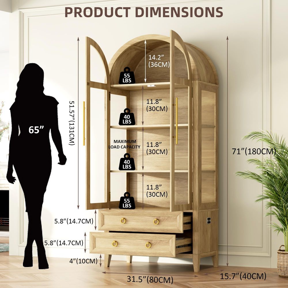 71 Arched Curio Cabinet with G - огляд і ціна Lighting & Home Decor Studio