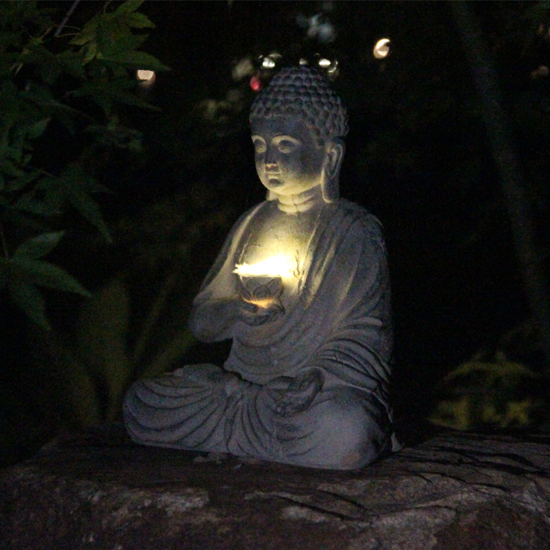 Resin Solar Buddha Statue Scul - огляд і ціна Japanese Lighting Decor