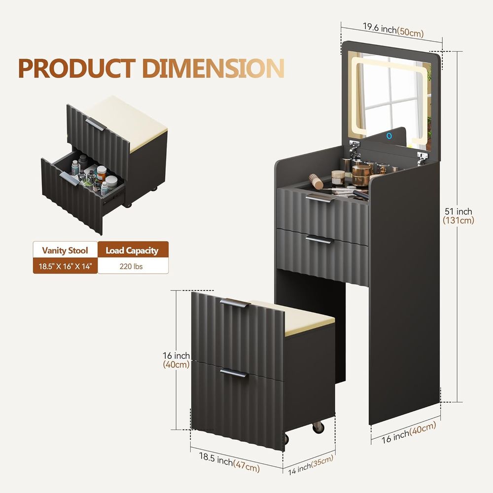 3-in-1 Grey Vanity Desk with M - огляд і ціна Furniture Lighting & Decor Magazine