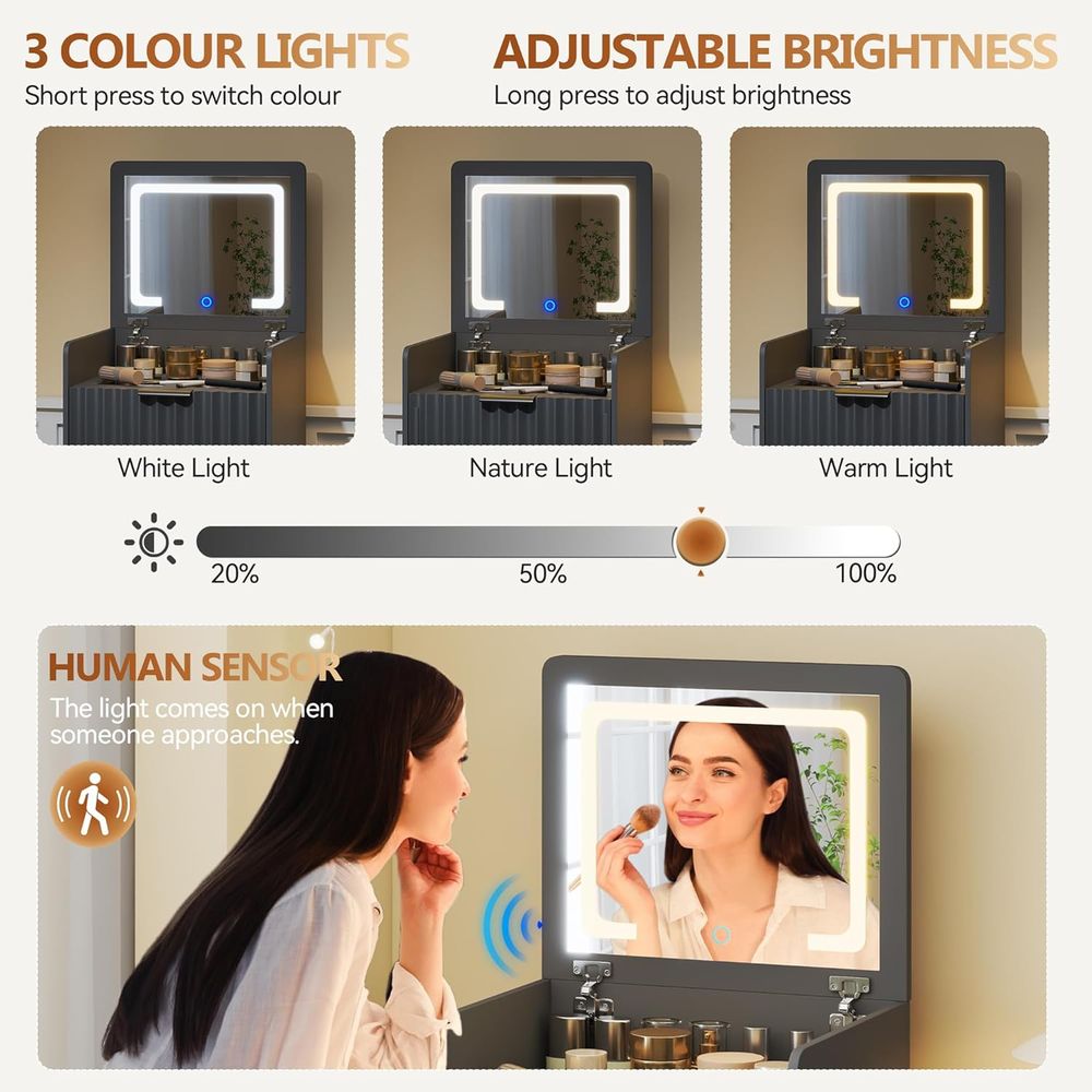 3-in-1 Grey Vanity Desk with M - огляд і ціна Furniture Lighting & Decor Magazine
