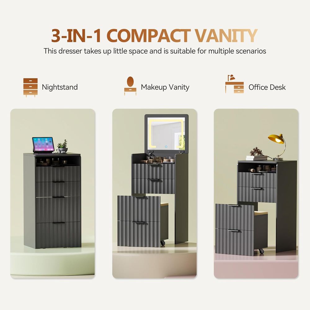 3-in-1 Grey Vanity Desk with M - огляд і ціна Furniture Lighting & Decor Magazine