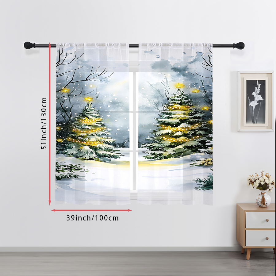 2PCS Sheer Curtains Watercolor - огляд і ціна Lighting Tree Decor